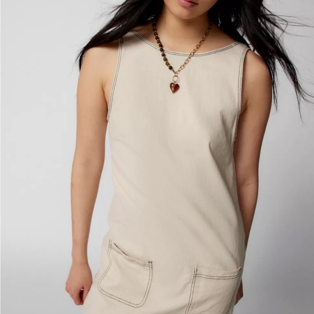 Urban Outfitters Large Linen Blend Cream Mini Dress